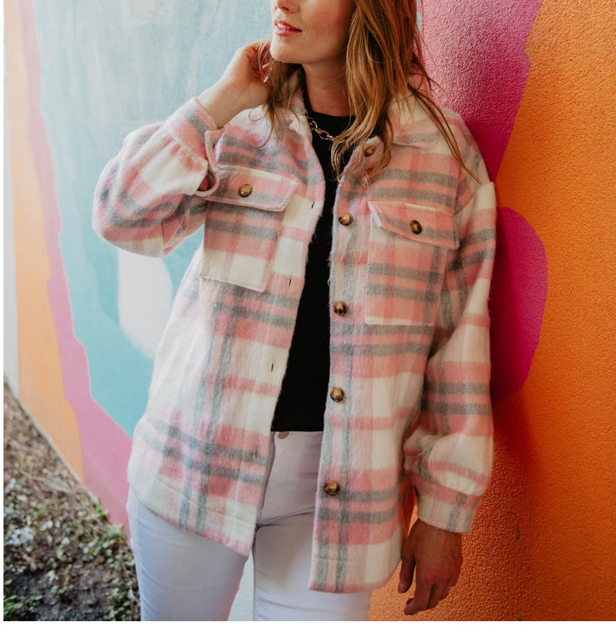 Pink and Grey Plaid Shacket