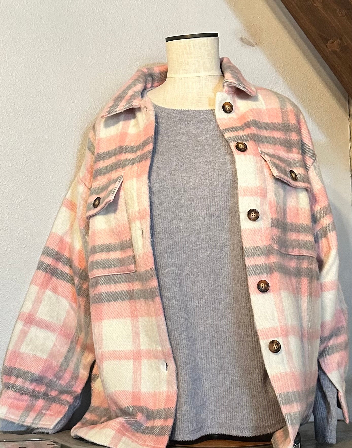 Pink and Grey Plaid Shacket