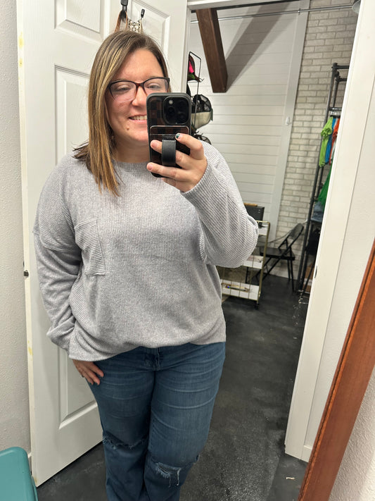 Grey Corded Pocket Sweater