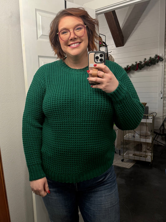 Hunter Green Waffle Loose Knit Sweater