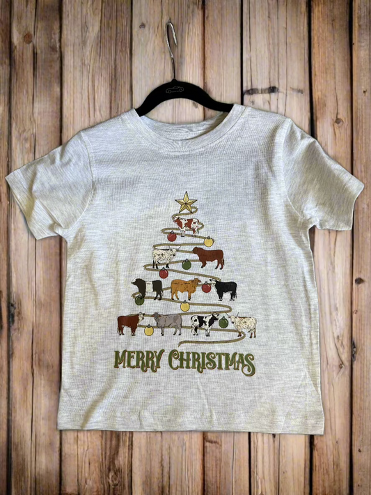 Merry Christmas Cow Tree T-shirt