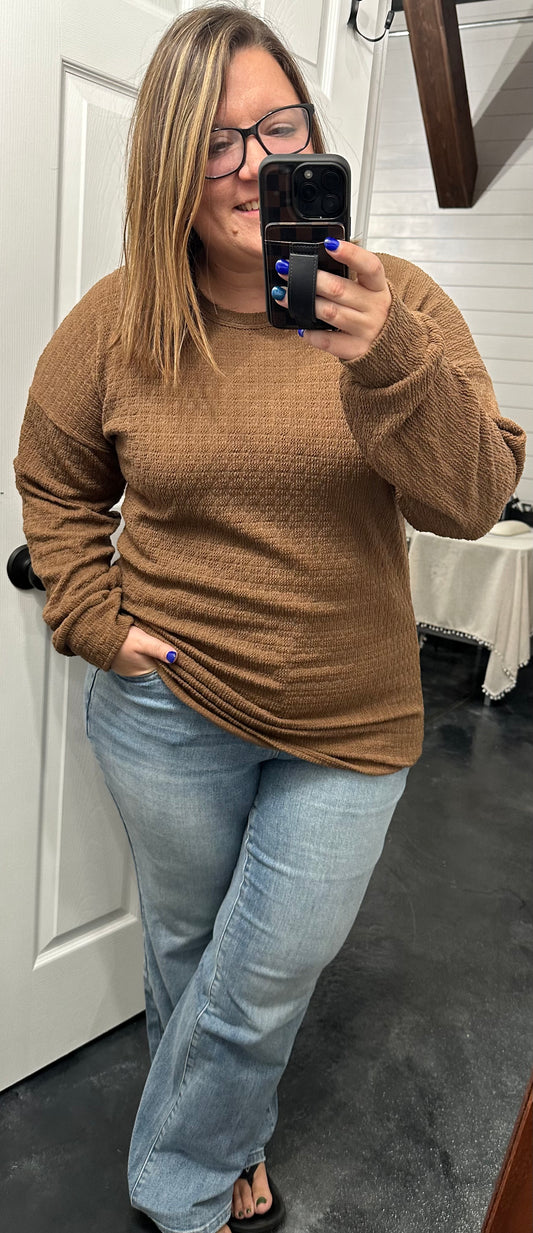 Cocoa Textured Long Sleeve Top