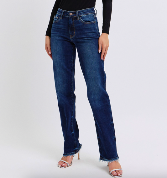 Judy Blue MR Straight Leg Fray Hem Denim