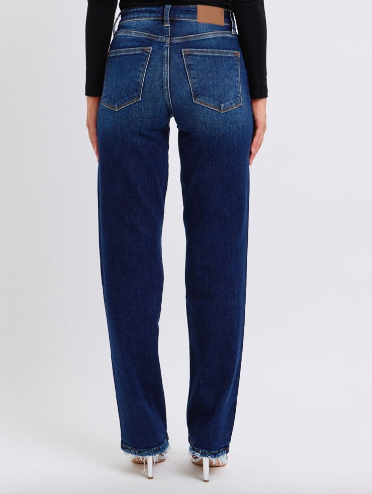 Judy Blue MR Straight Leg Fray Hem Denim